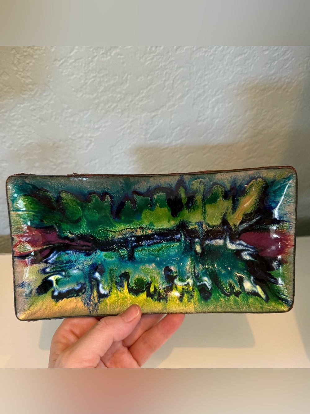 Handcrafted Enamel on Copper Mid-Century
Modern MCM 9"Tray Trinket Dish
Brinke